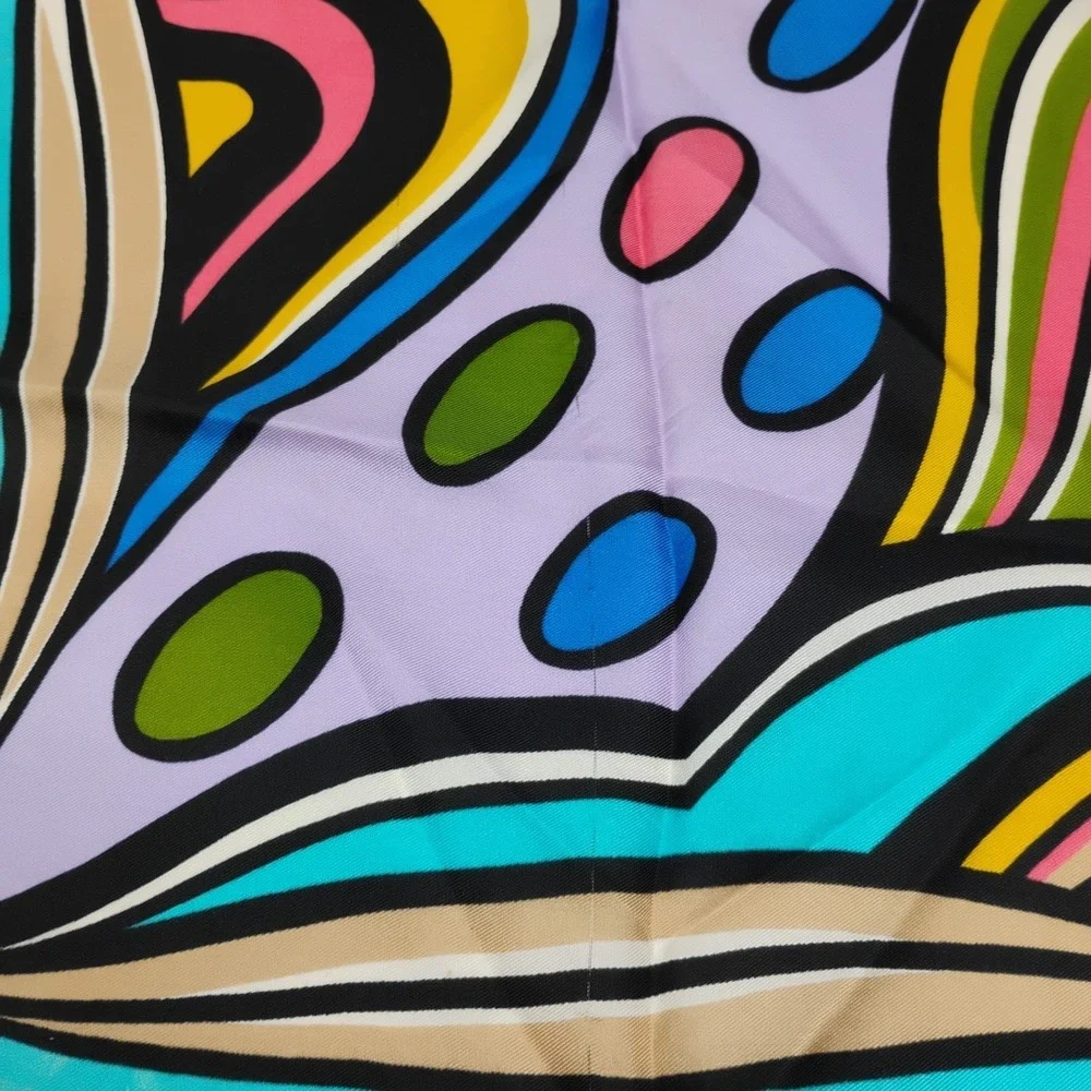 Vintage Oscar de la Renta Silk Scarf Kabuki Print Abstract Multicolor 22